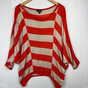 Bebe Womens Orange Tan Striped Drop Shoulder Batwing Blouse Size M Scoop Neck